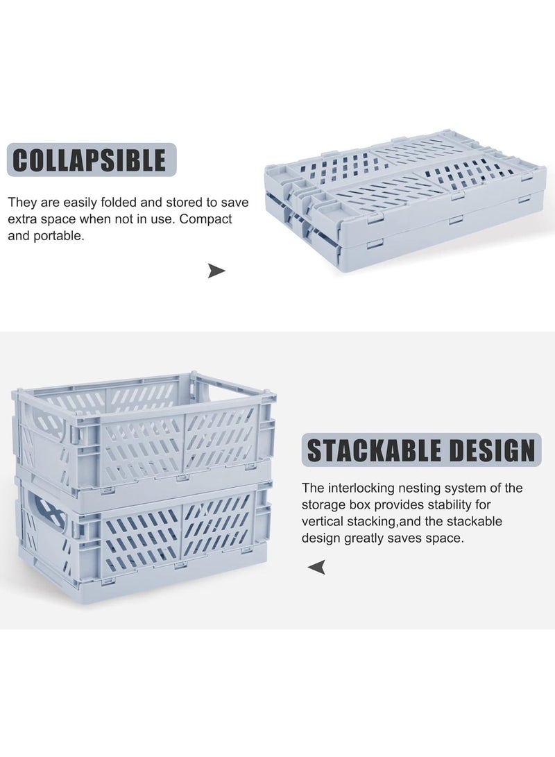Weraher Plastic Storage Baskets for Desk Organizing, Office Drawer Organizer, 2 Medium+2 Small Durable Folding Storage Crate for Home Kitchen Classroom Office Bedroom and Bathroom Storage (Blue) - Image 2